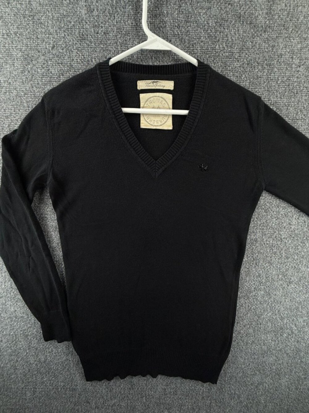 Thomas BURBERRY Sweater Women Black Knit Small Cotton Modal V Neck Long Soft